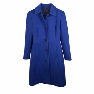 J.Crew Women's Lady Day Wool Coat Italian Leather Royal Blue Size 00P